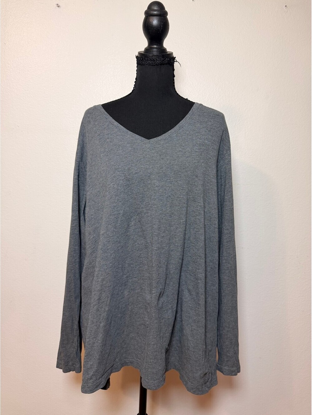Lands' End Gray Cotton V-Neck Top 2X Fall
